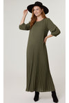 Oversized 3/4 Sleeve Pleated Maxi Dress in Khaki