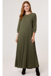 Oversized 3/4 Sleeve Pleated Maxi Dress in Khaki