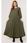 Oversized 3/4 Sleeve Pleated Maxi Dress in Khaki