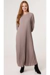 Oversized 3/4 Sleeve Pleated Maxi Dress in Mocha
