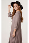 Oversized 3/4 Sleeve Pleated Maxi Dress in Mocha