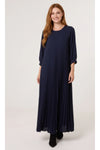 Oversized 3/4 Sleeve Pleated Maxi Dress in Navy