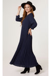 Oversized 3/4 Sleeve Pleated Maxi Dress in Navy