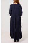 Oversized 3/4 Sleeve Pleated Maxi Dress in Navy