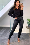 Oversized V Neck Long Sleeves Blouse in Black