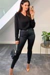 Oversized V Neck Long Sleeves Blouse in Black