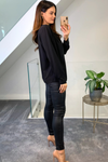 Oversized V Neck Long Sleeves Blouse in Black