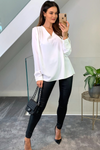Oversized V Neck Long Sleeves Blouse in White