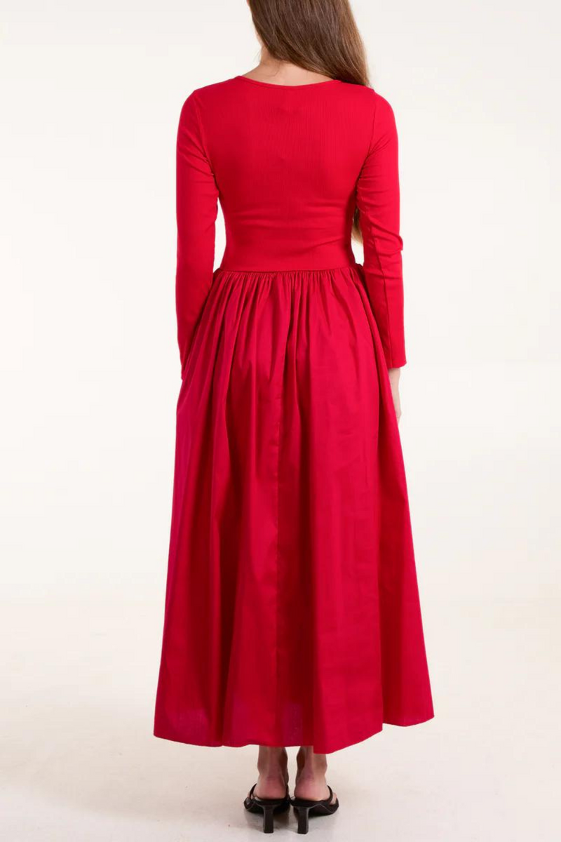 Relaxed Fit Long Sleeves Maxi Dress in Red