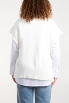 Oversize Cozy Sleeveless Top with V-Neck Buttoned Details in White