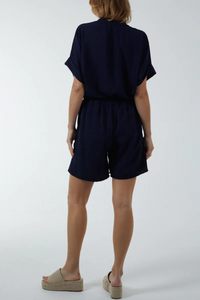Oversized V Neck Short Sleeves Top and Shorts Co-ord Set in Navy