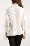 Oversized Roll Neck Detailed Vertical Striped Jumper in Beige and White