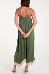 Relaxed Fit Cami Midi Dress in Beige and Khaki