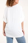 Oversized Short Sleeves Twist Front Cocoon Tunic Top in White