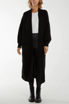 Oversized Long Sleeves Midi Knitted Cardigan with Pocket Details in Black