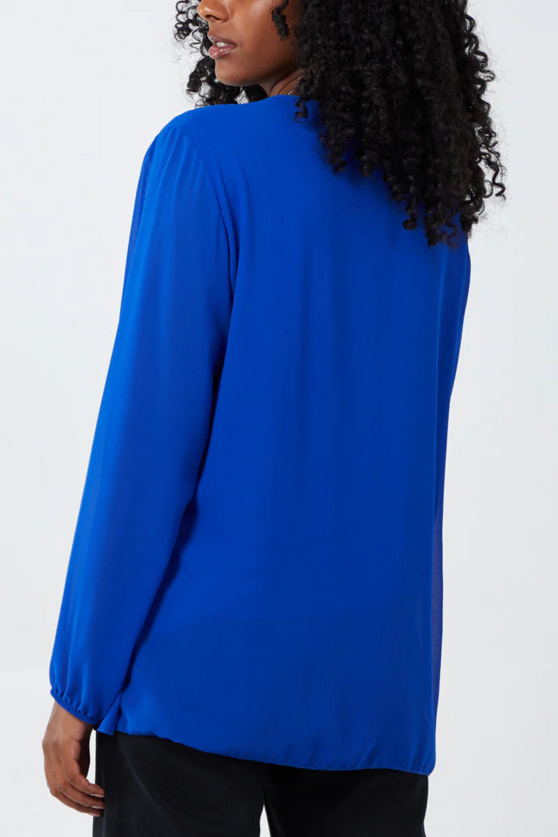 Oversized Long Sleeves Pleated Top in Royal Blue