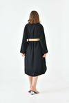 Oversized Long Sleeves V Neck Midi Dress with Matching Belt in Black