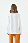 Oversized Long Sleeves Crew Neck Blouse Top with Pussy Bow Detail in White