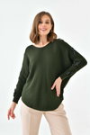 Oversized Long Sleeve Knitted Jumper with Ribbon Details in Khaki