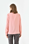 Oversized Long Sleeve Frilled Front Blouse Top in Pink