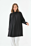 Oversized Long Sleeve Button Detailed Tunic Top in Black