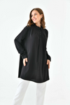 Oversized Long Sleeve Button Detailed Tunic Top in Black