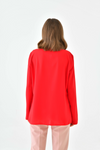 Oversized Long Sleeves Crew Neck Blouse Top with Pussy Bow Detail in Red