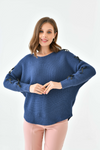 Oversized Long Sleeve Knitted Jumper with Ribbon Details in Navy