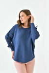 Oversized Long Sleeve Knitted Jumper with Ribbon Details in Navy