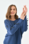 Oversized Long Sleeve Knitted Jumper with Ribbon Details in Navy