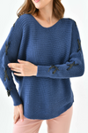 Oversized Long Sleeve Knitted Jumper with Ribbon Details in Navy