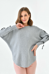 Oversized Long Sleeve Knitted Jumper with Ribbon Details in Grey