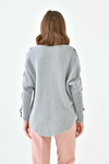 Oversized Long Sleeve Knitted Jumper with Ribbon Details in Grey
