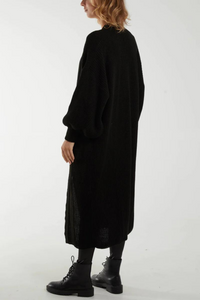 Oversized Long Sleeves Midi Knitted Cardigan with Pocket Details in Black