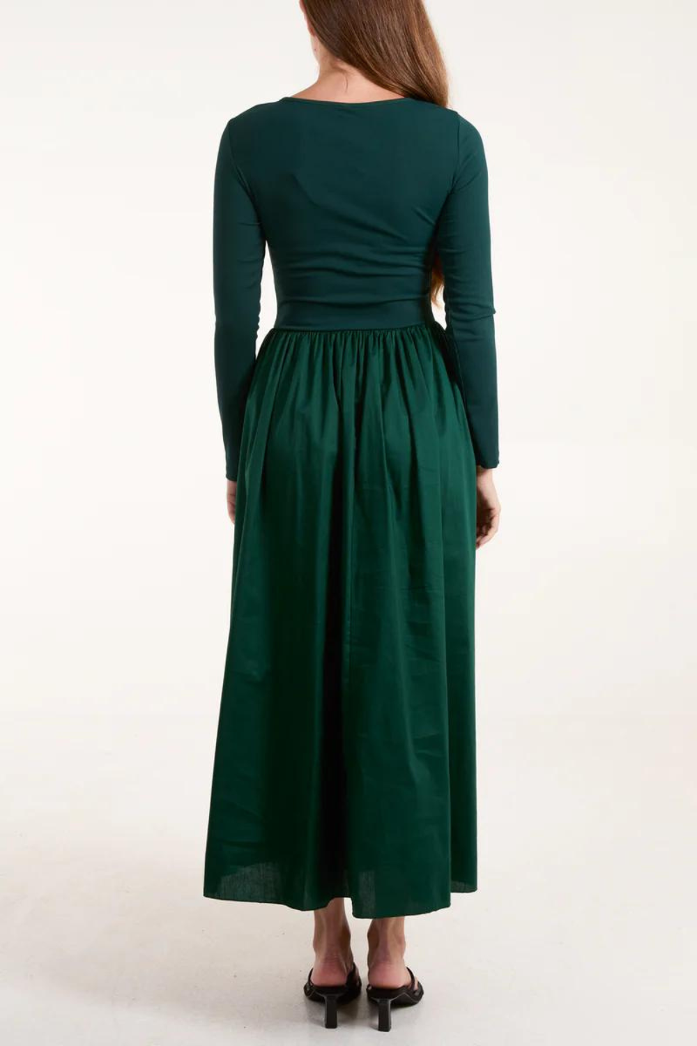 Relaxed Fit Long Sleeves Maxi Dress in Bottle Green