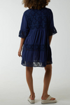 Oversized 3/4 Sleeves Lace Detailed V Neck Mini Dress in Navy