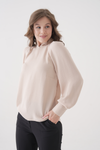 Relaxed Fit Long Sleeve Mock-Neck Blouse in Beige