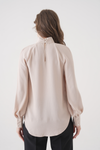 Relaxed Fit Long Sleeve Mock-Neck Blouse in Beige