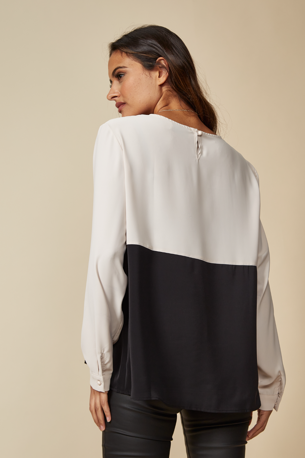 Colour Block Blouse in Beige  and Black