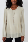 Oversized Long Sleeves Pleated Top in Beige