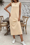 Beige 100% Cotton Jersey Sleeveless Dress