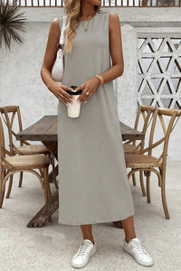 Grey 100% Cotton Jersey Sleeveless Dress
