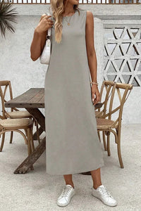 Grey 100% Cotton Jersey Sleeveless Dress
