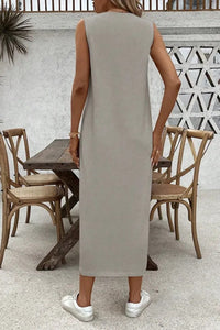 Grey 100% Cotton Jersey Sleeveless Dress