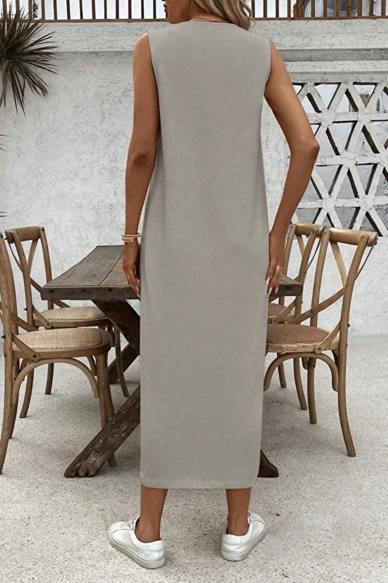Grey 100% Cotton Jersey Sleeveless Dress