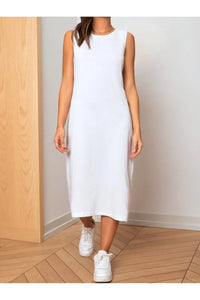 White 100% Cotton Jersey Sleeveless Dress