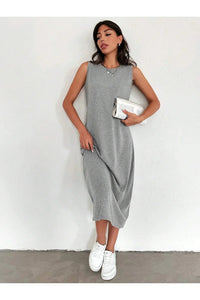 Grey 100% Cotton Jersey 120 cm Slip Dress