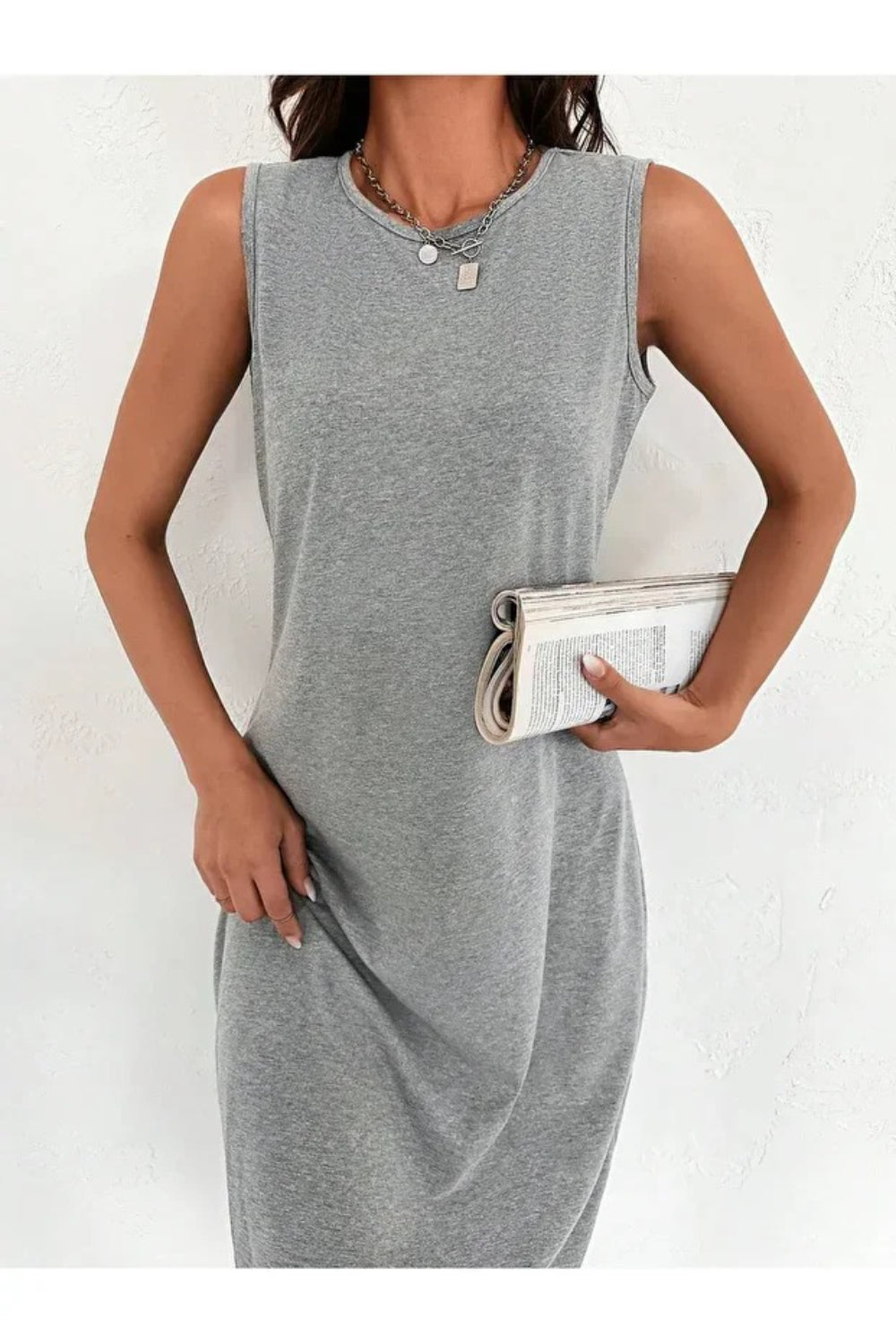 Grey 100% Cotton Jersey 120 cm Slip Dress