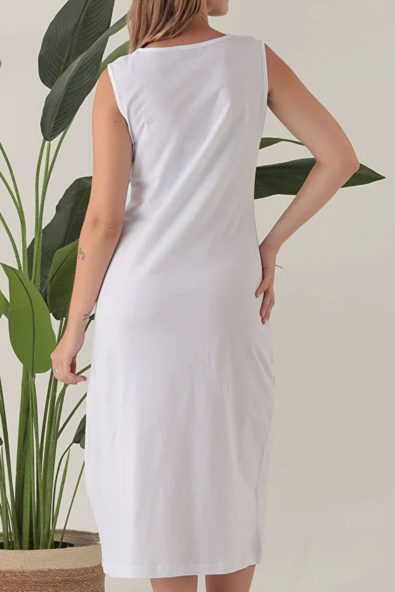 White 100% Cotton Jersey 120 cm Slip Dress