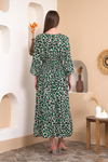 Oversized V Neck Detailed Leopard Print Maxi Dress in Green